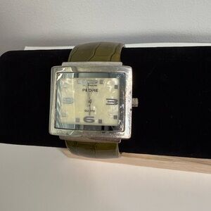 Pedre Square Silver Watch with Olive Green Strap - Cuff style
